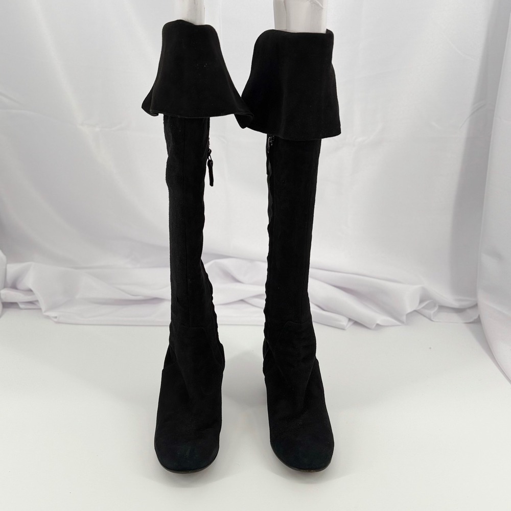Barneys New York Women's Black Suede Over The Knee Block Heel Italy Boots 41